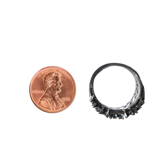 1/6 CT Diamond Triple Row Baguette Sterling Silver Ring - Picture 2 of 6